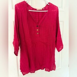Soft Surroundings Burgundy Gauze Tunic with Button Detail 3/4 sleeves Size XS